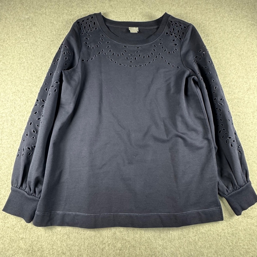 Chicos Zenergy Navy Blue Eyelet Sweatshirt Size 1 US 8/10 Cotton Blend
